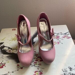 BAMBOO Pink Mary Jane Platform Heels